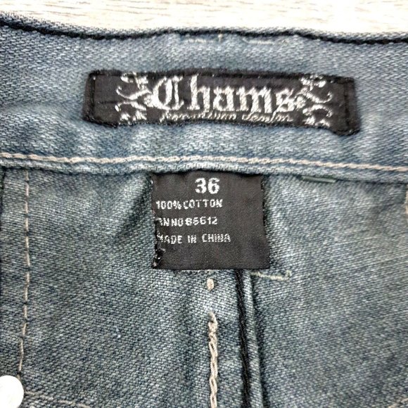 Chams Denim Jeans Men Women 36x28 Gray Distress Embriodered Casual Relaxed Wide - Picture 6 of 12